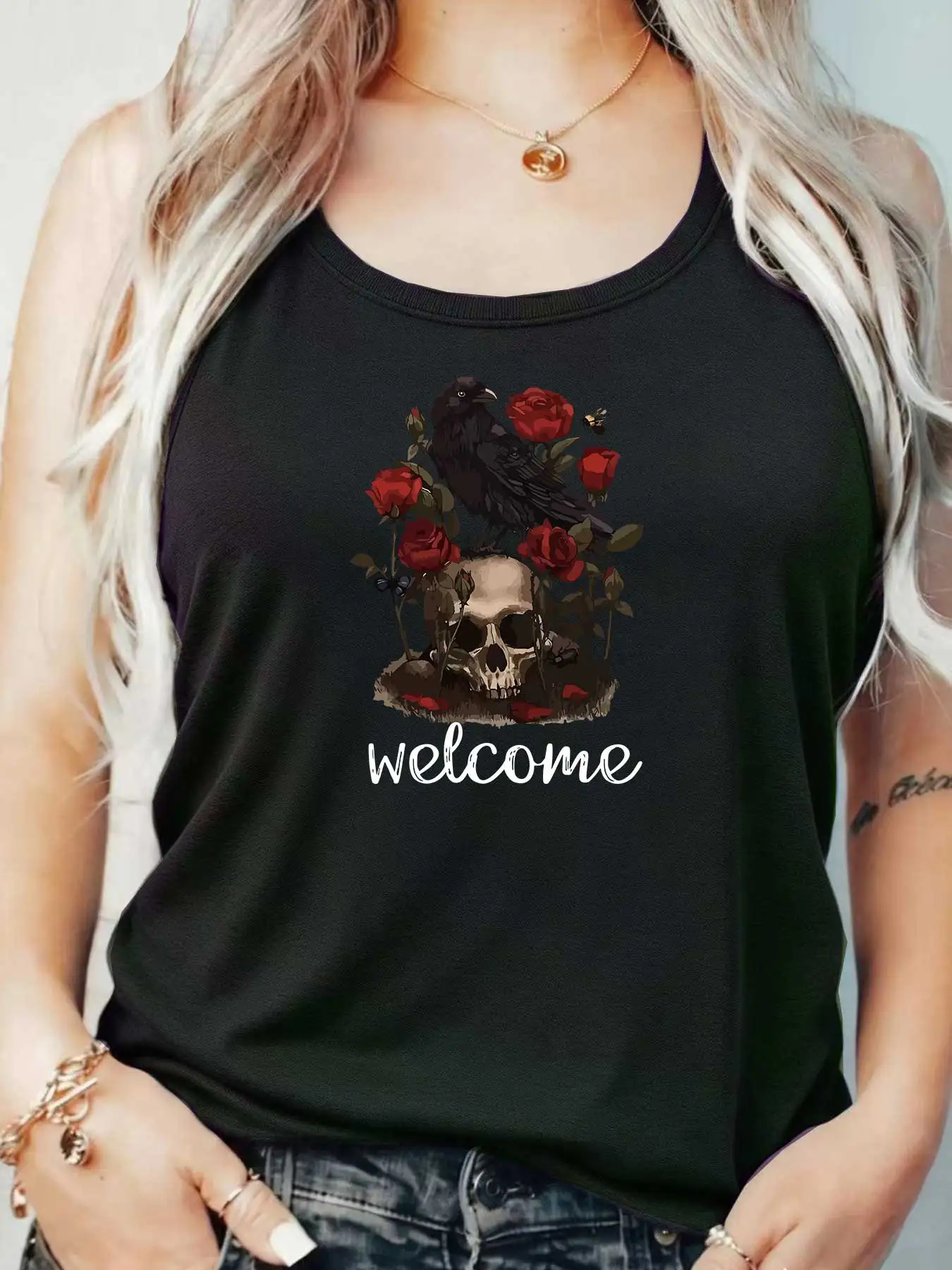 

Loose Fit Printed Pocket T-Shirt for Women with Ribbed Collar round Neck 1-8XL plus Size Comfortable Casual Vest