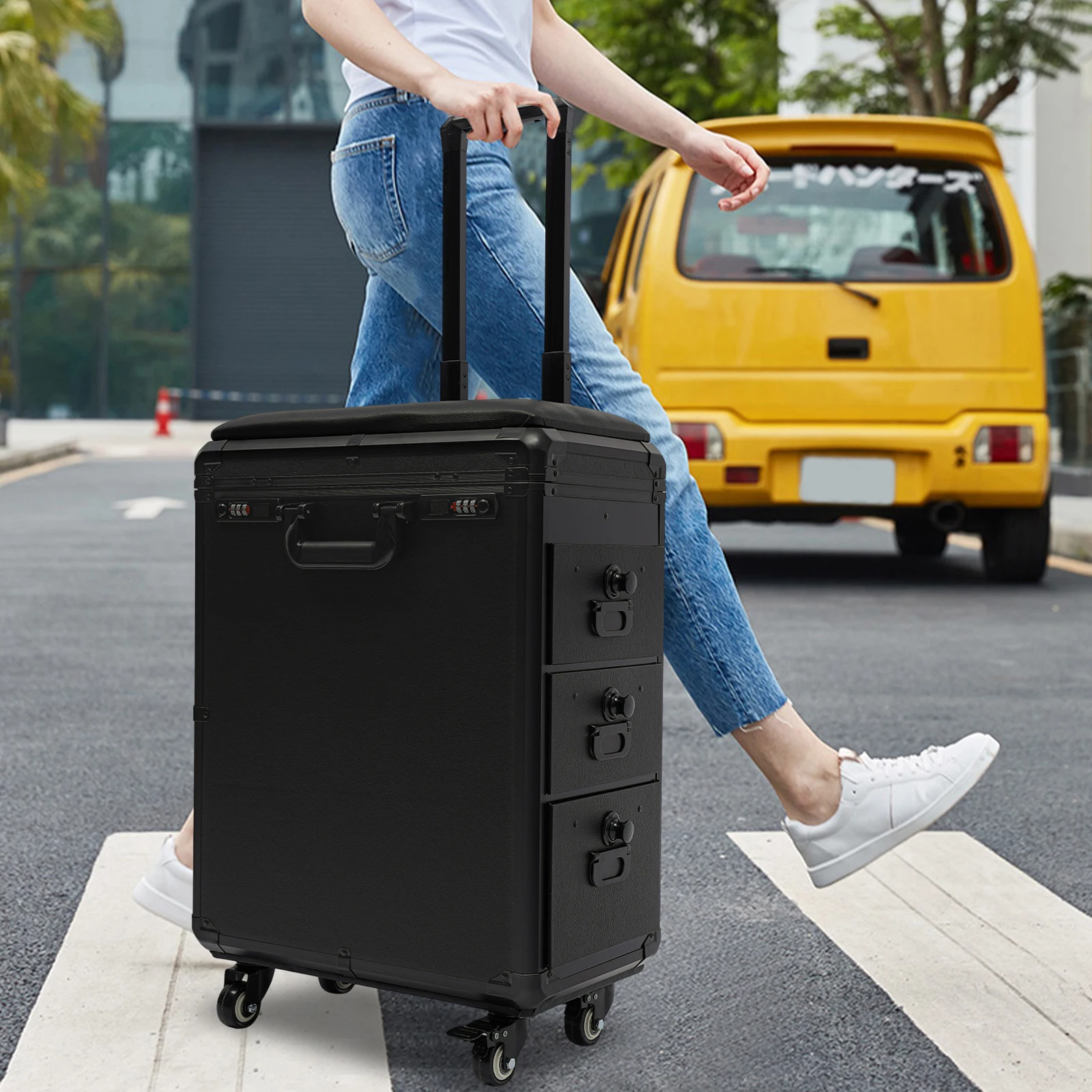 حقيبة الوشم المحمولة الوشم عربة حالة المتداول ماكياج قطار حالة ث / 3 أدراج لمسمار الفن التطريز تصفيف الشعر #6