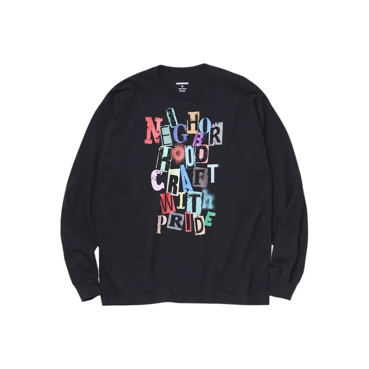 NEIGHBORHOOD Letter‑Logo Graffiti Print Crew Neck Long‑Sleeve T‑Shirt Casual Commute Versatile Unisex Streetwear Tops