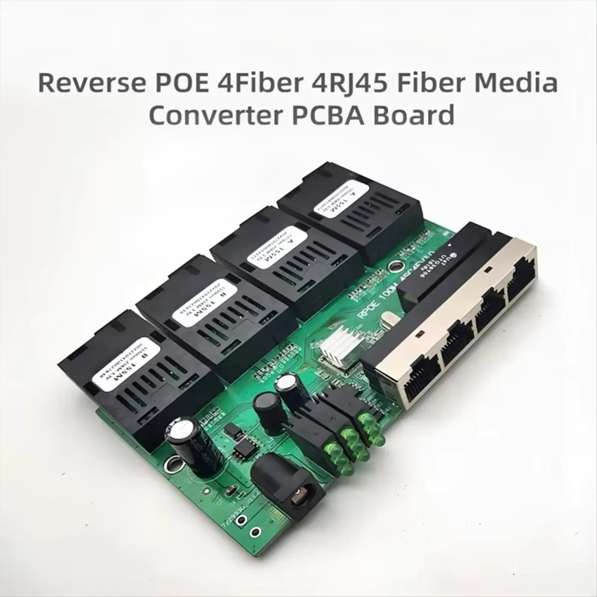 #(Upgraded)100M Reverse POE Fast Ethernet Fiber Switch 4F4E Output 12V Optical Media Converter Ethernet SC PCBA Placa Metro Boar