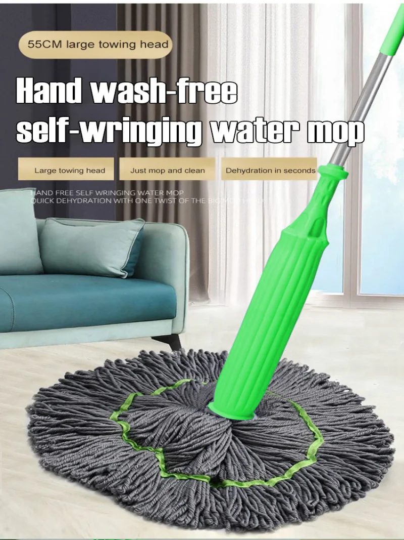 Hand-free self-twisting rotary mop dry and wet mop household a second squeeze water large absorbent super strong decontamination