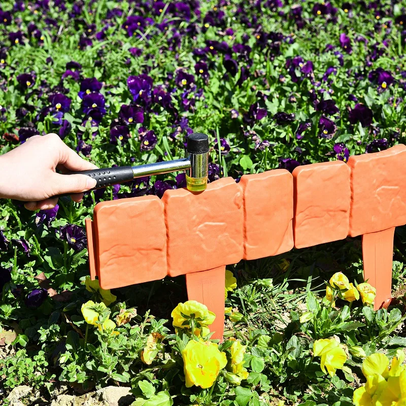 حديقة متفوقا الحدود البستنة سياج الحديقة البلاستيك حصوه تأثير الحديقة التشذيب 4 قطع من خياطة قابلة للطي رمادي برتقالي