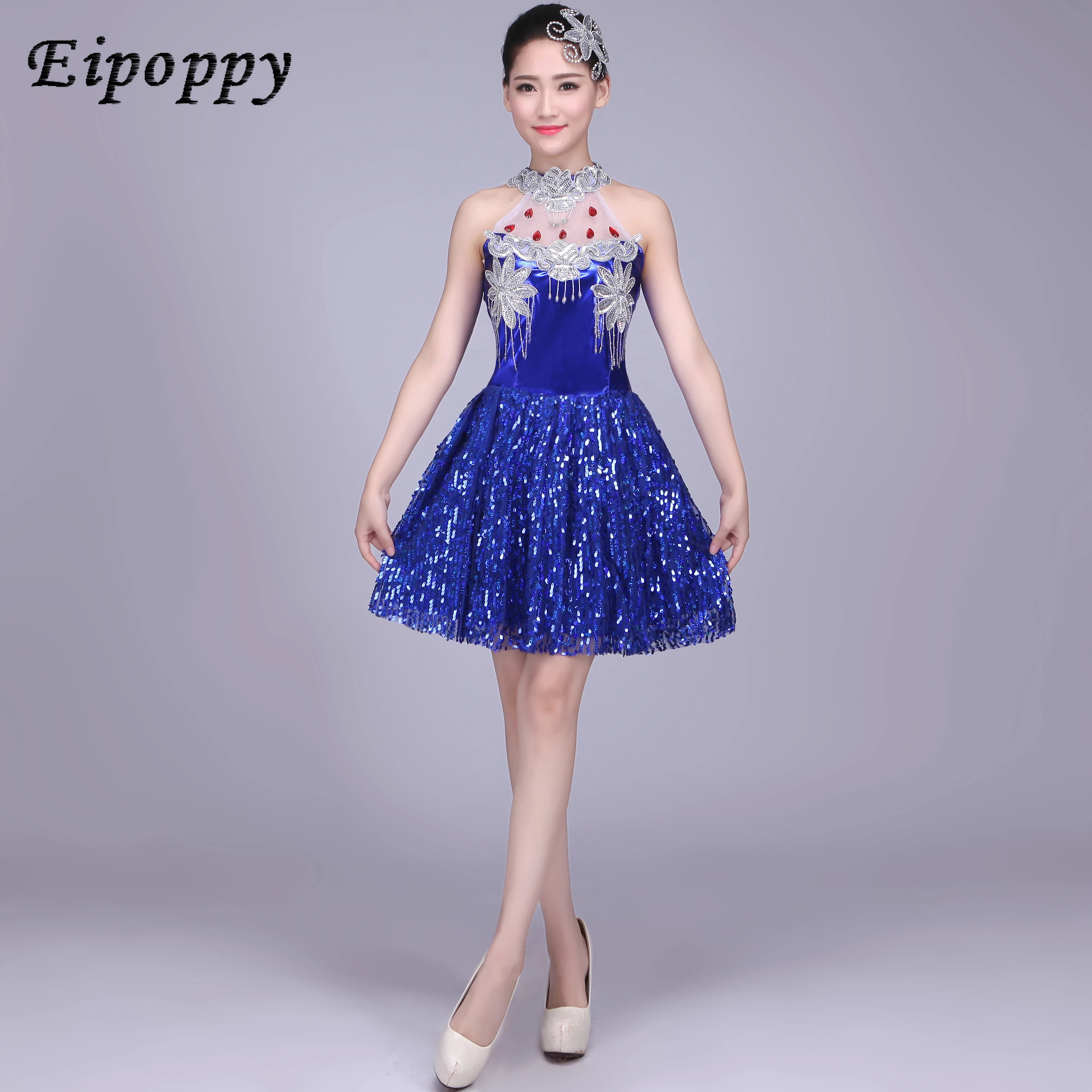 زي رقص مربع للإناث ، تنورة مسرح بترتر ذهبي ، ملابس حديثة ، رقص لاتيني ، موضة جديدة