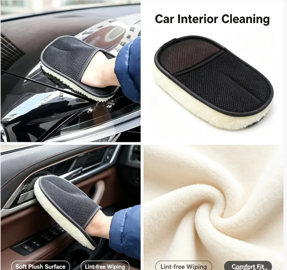 ISGTDRM Car Cleaning Sponge Glove Car Polishing Washing Mitt Gloves Microfibre Wash For Automotive Kitchen Homes Cleaner Wool