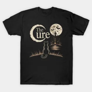 2026 Summer The Cure Cat Moon T-Shirt Graphic Band Shirt Short Sleeve Tee Luxury Casual Vintage Suitable for Both Men and Women