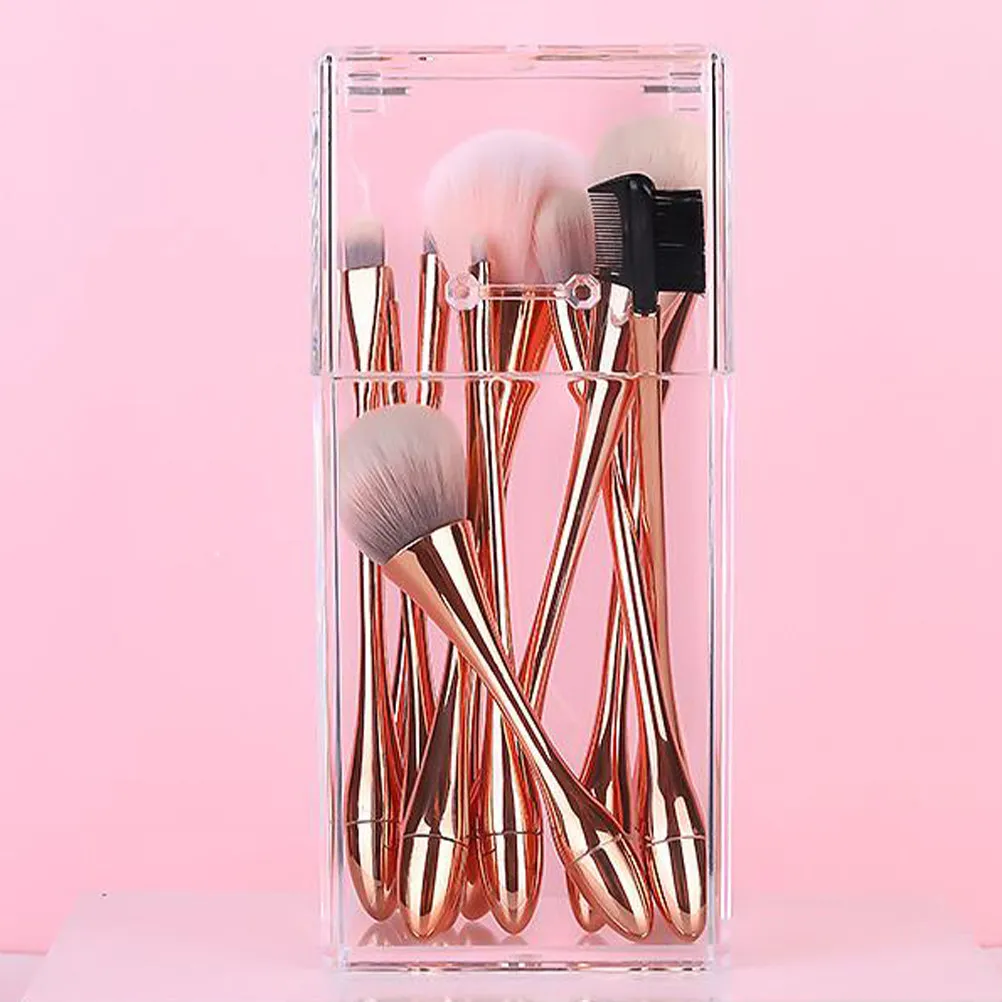 Crystal Clear Acrylic Makeup Brush Holder Storage Box for Tall Items Lipstick Nail Polish Lip Gloss Eyeliner Display