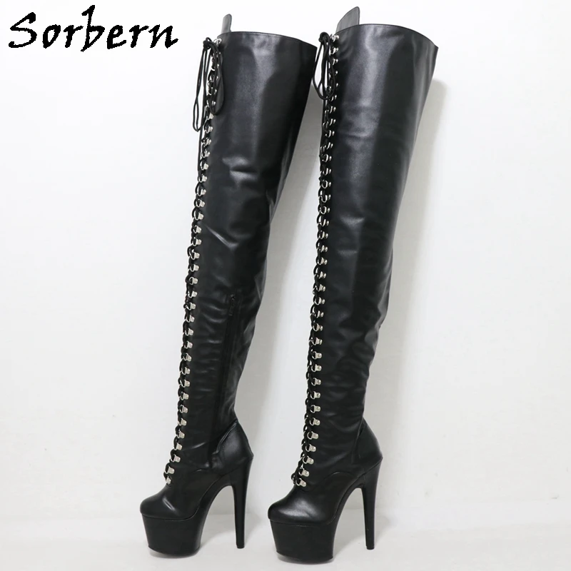 

Sorbern 17Cm Black Matte Boots Women Pole Dance Stripper Heeled Crotch Thigh High Long Boot Shoes Women Multi Colors