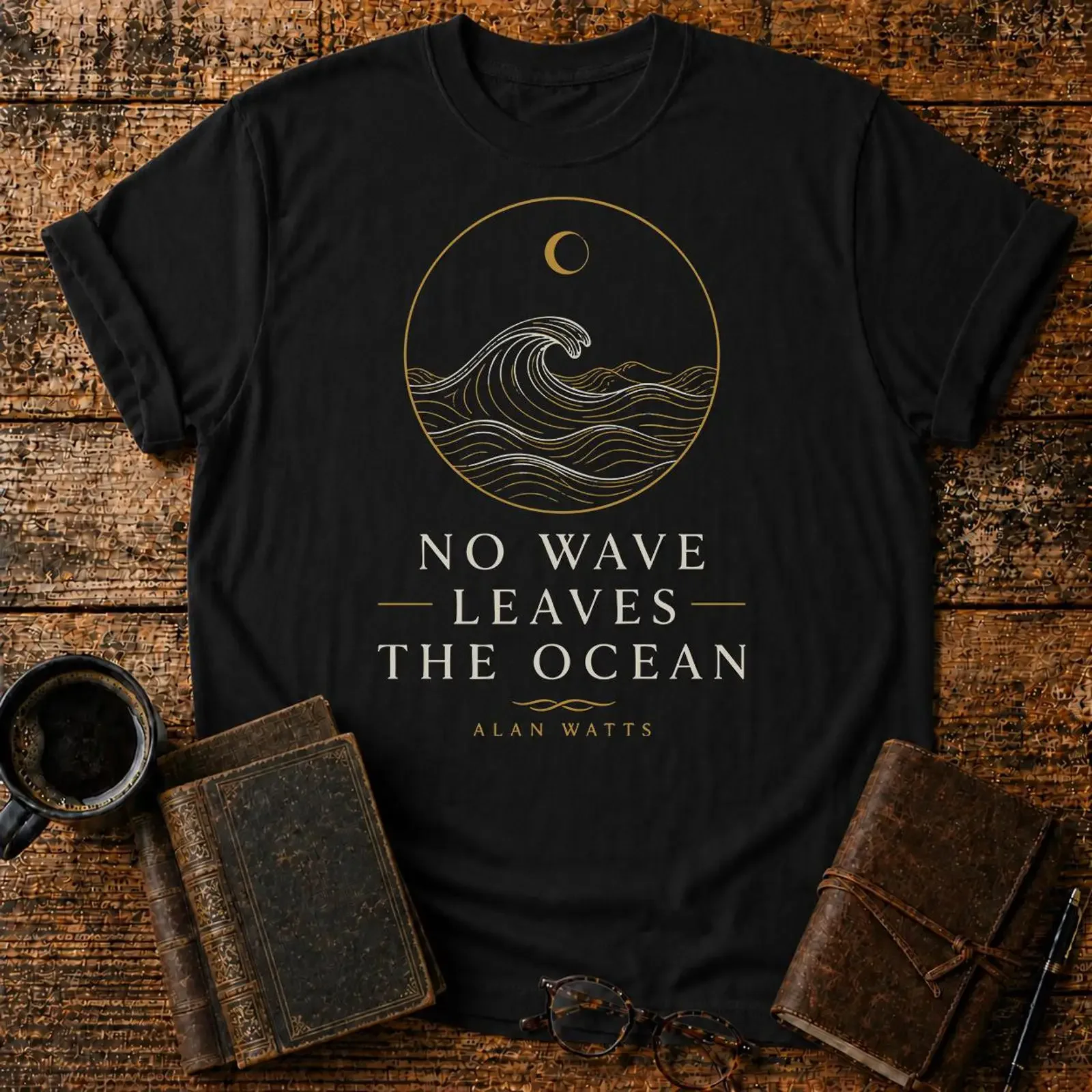 No Wave Leaves the Ocean T Shirt Alan Watts Philosophy Spiritual Unity  vintage Washed Slightly Breathable Unisex graphic