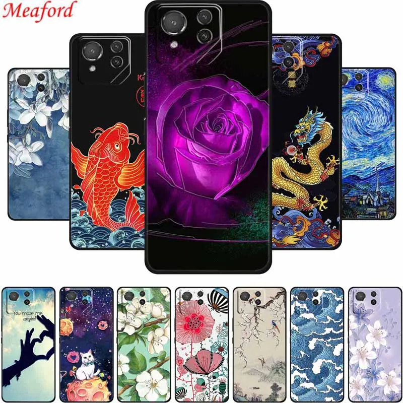 حافظة مزخرفة ثلاثية الأبعاد لهاتف Asus ROG Phone 9 Pro حافظة هاتف مقاومة للصدمات من السيليكون الناعم لهاتف Asus ROG Phone 8 Pro حافظة غطاء خلفي 6.78"