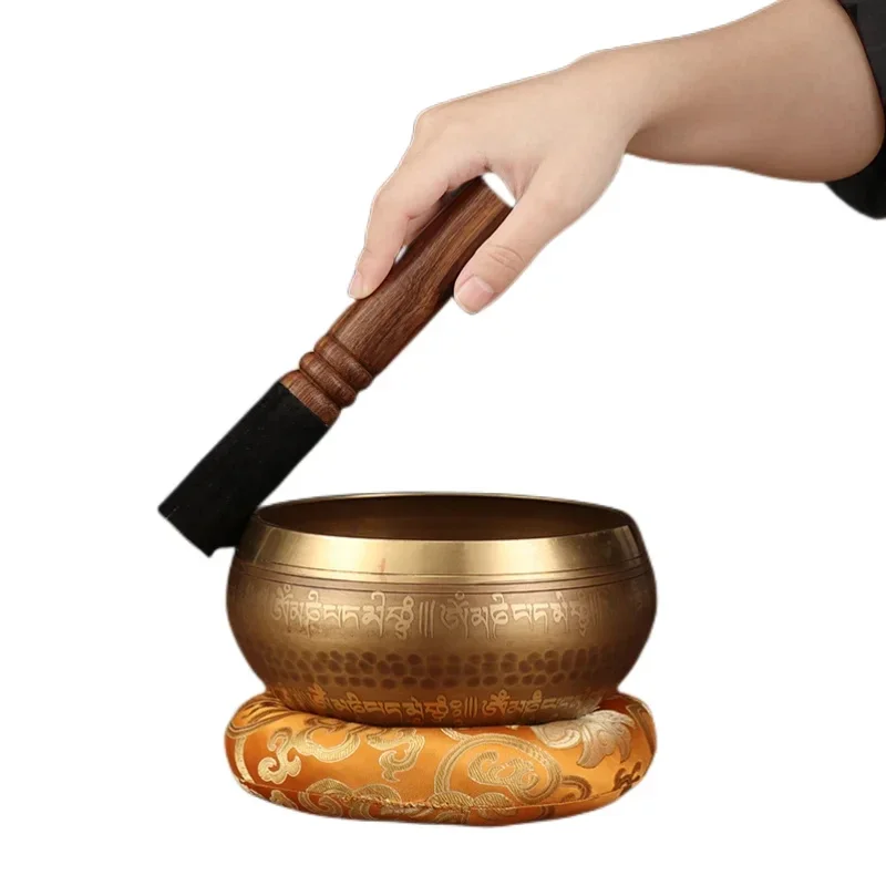 8'' 20cm Sacred Mantra Engraved Tibetan Singing Bowl Nepal Handmade Brass Meditation Bowl for Yoga Sound Bath Chakra Balancing