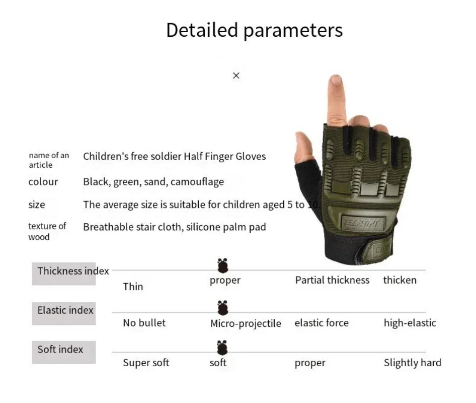 Kids Fingerless Gloves 5-10 Years Old Combat Anti-Skid Sports Riding Outdoor Half Finger Boys Girls Gloves