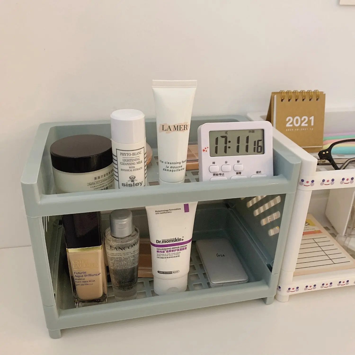 Double-layer Plastic Desktop Organizer Simple Sundries Storage Holder Small Storage Shelf for Dormitory Stationery Storage Rack