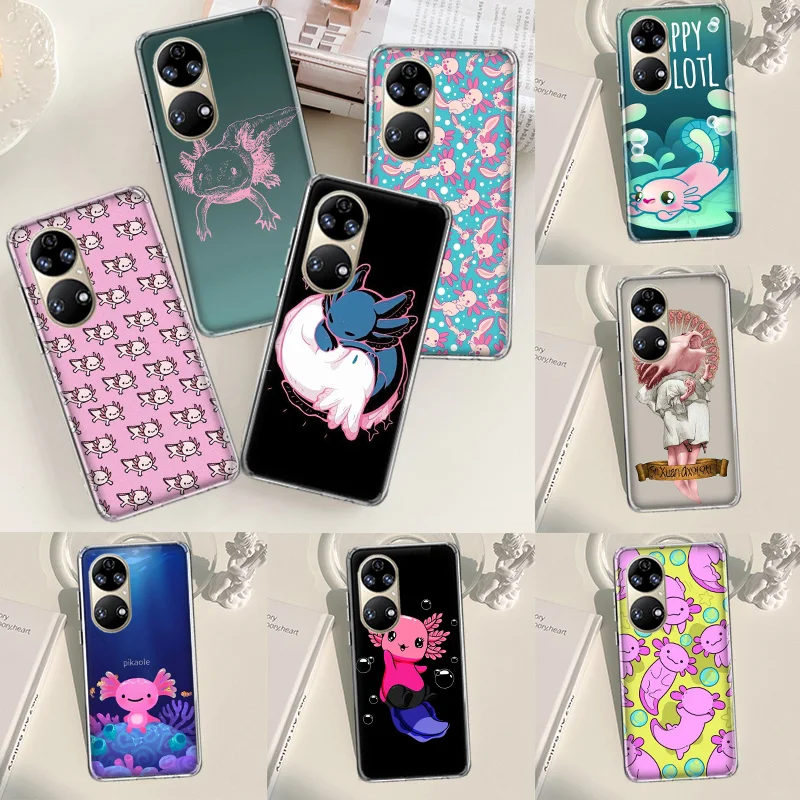 Kawaii Axolotl Pattern Phone Case For Huawei P50 P40 Pro P30 Lite P20 P10 Mate 10 20 Lite 30 40 Pro Cover Coque