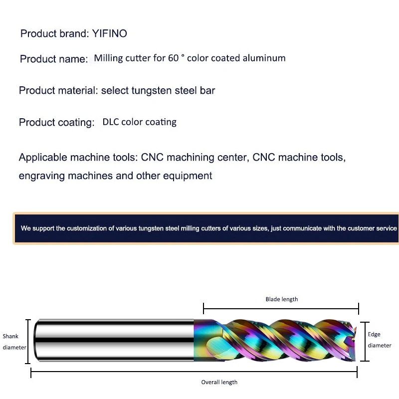 AZZKOR HRC60 3-Flute DLC Colorful Coating U-groove Aluminum Milling Cutter Tungsten Steel Carbide CNC Machinery Endmill Tools