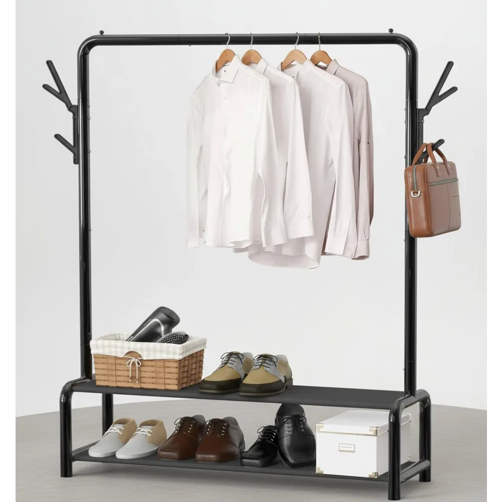 52-Inch Freestanding Closet Garment Rack with Storage Shelves & Hooks - Space-Saving Organizer for Home & Office