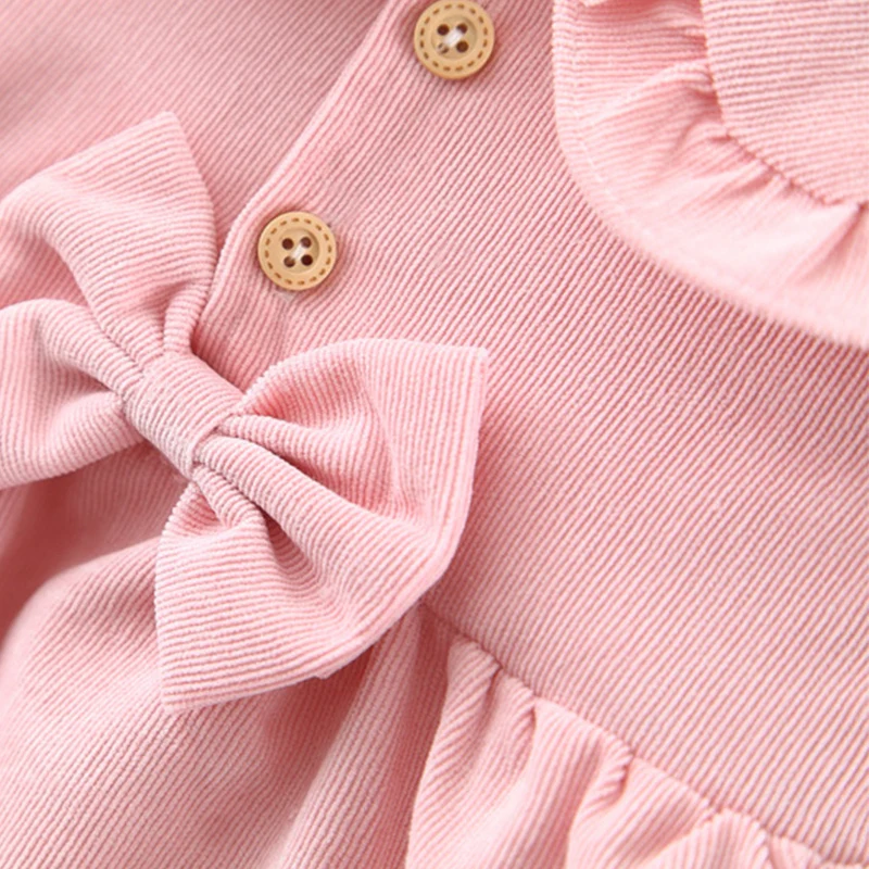 New In 2024 Spring Autumn Toddler Girl Clothes Korean Cute Bow Doll Collar Fleece Pink Baby Princess Dress Kids Dresses BC2145