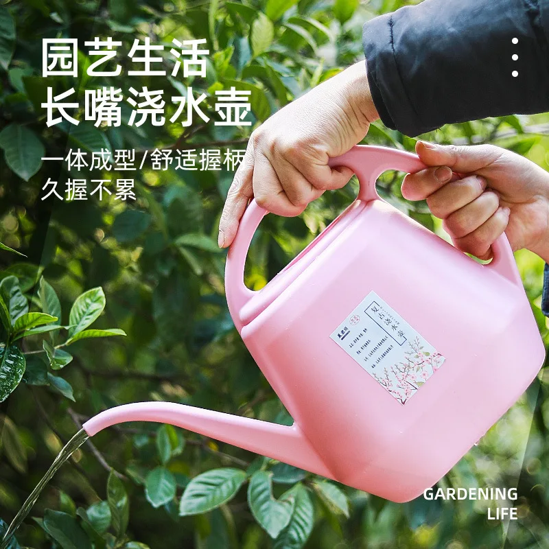 4L Large Capacity Long-Spout Watering Can, Household Plastic Sprinkler, Leisure Green Plant Pot Watering Can
