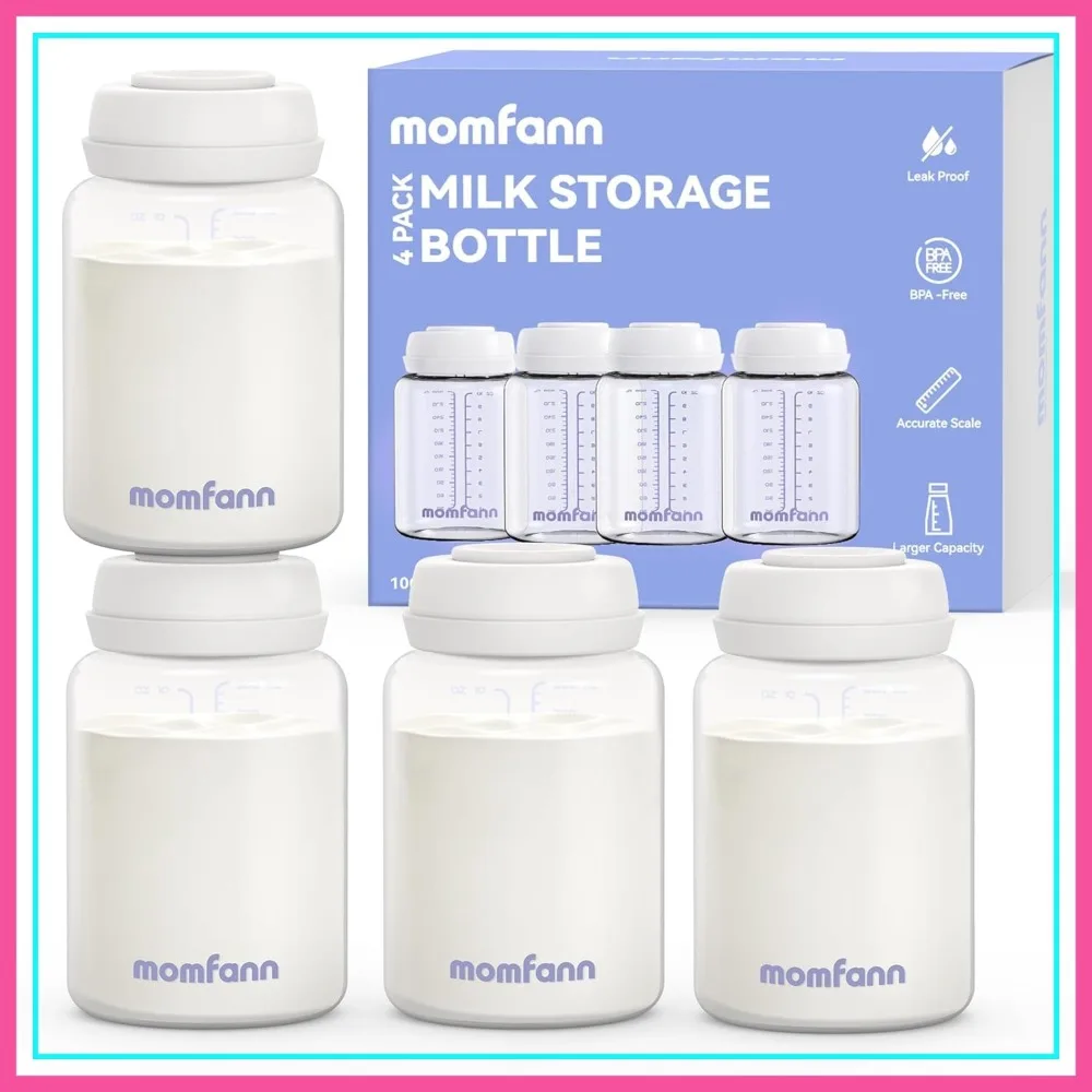 

Breastmilk Storage Bottles 4 Pack, 10oz, Leak-Proof, BPA-Free, Wide-Neck for Most Nipples, for Fridge & Travel