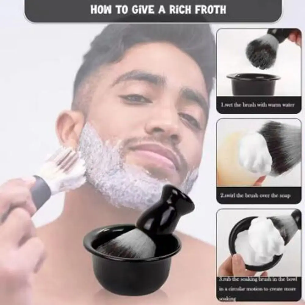 Portable 3-in-1 Shaving Brush Set Shaving Brush Shaving Stand Shave Care Kits Shaving Bowl Men Facial Cleaner Men's Shaving Gift