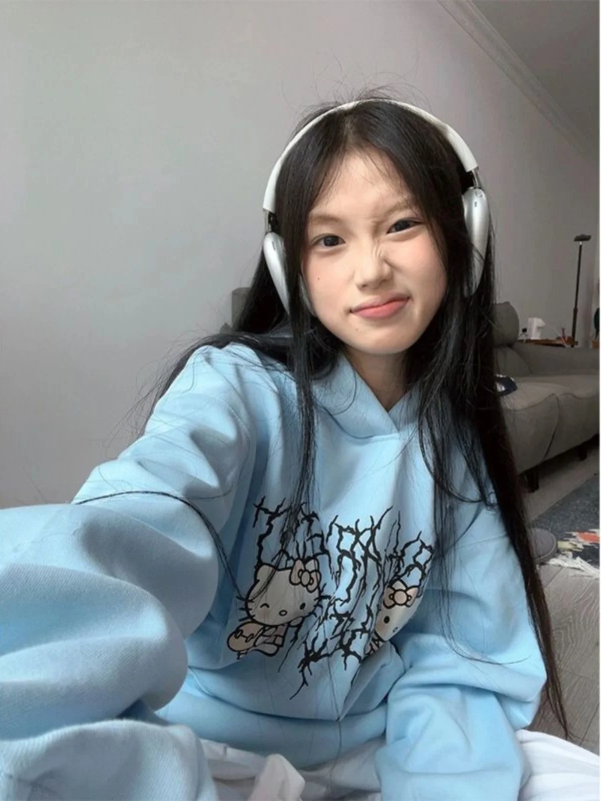 

Retro American Blue Hoodie Women Loose Spring Autumn Design Sensation Lazy Style Student Top Coat Polyester Fiber Long Sleeve