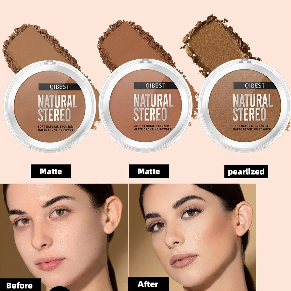 3 Colors Bronzer Powder Matte Tan Brown Contour Shadow Sculpt Face Clavicle Waistline Leg Oil Control Natural Fine Powder Makeup