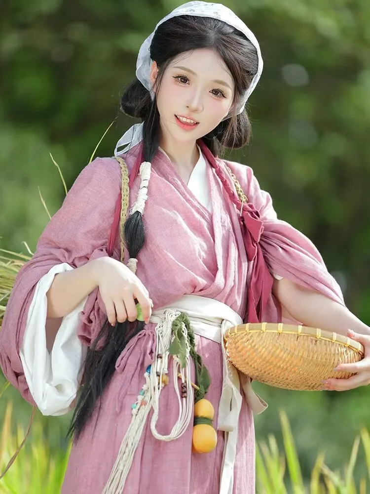 

Традиционный винтажный комплект Hanfu, женский костюм для косплея на Хэллоуин, китайское хлопковое и льняное платье Hanfu, женское фиолетовое хлопковое платье Hanfu