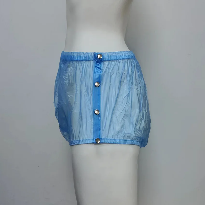 Langkee Haian-Couche-culotte en plastique pour adulte, pantalon en PVC bleu, ABDL