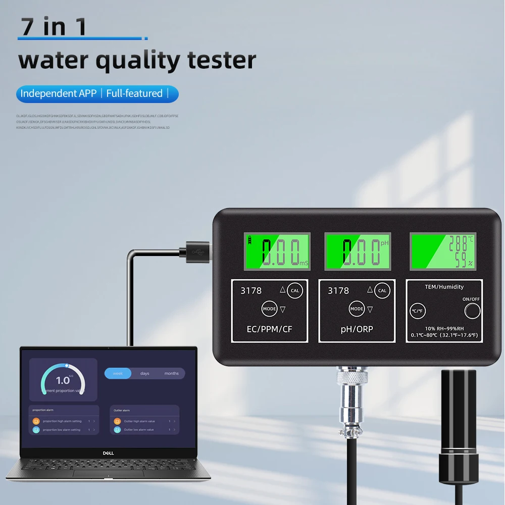 7 in1 Water Quality Tester PH ORP TDS EC CF Теmp Humidity Meter digital Aquarium Online Water Analyzer RS485 Communication