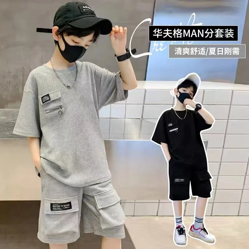 New Boys Sport Clothing Sets Summer Big Kids Loose Clothes Suit Short Sleeve Tops+Shorts 2Pcs Children Fashion Handsome Outfits