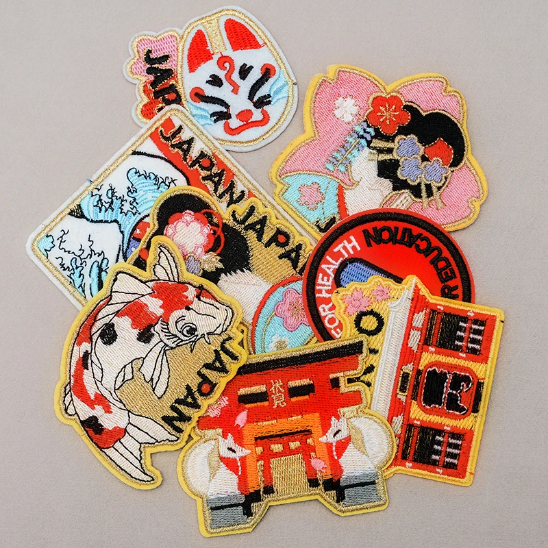 Japanese Cultural and Creative Embroidery Iron On Patches Humanistic Landscape Singer Emblem DIY Clothing and Hat Decoration