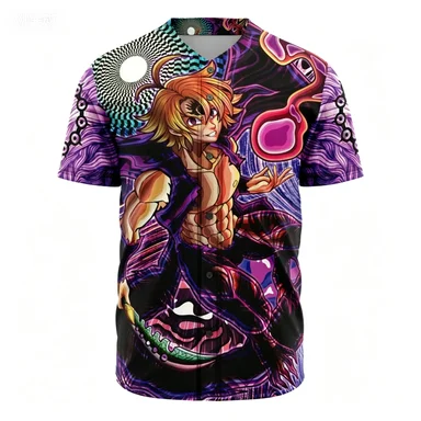 Japanese Hot Blooded Baseball Suit Full Time Hunter Seven Deadly Sins Theme Thin Breathable Summer Men's Short Sleeve
