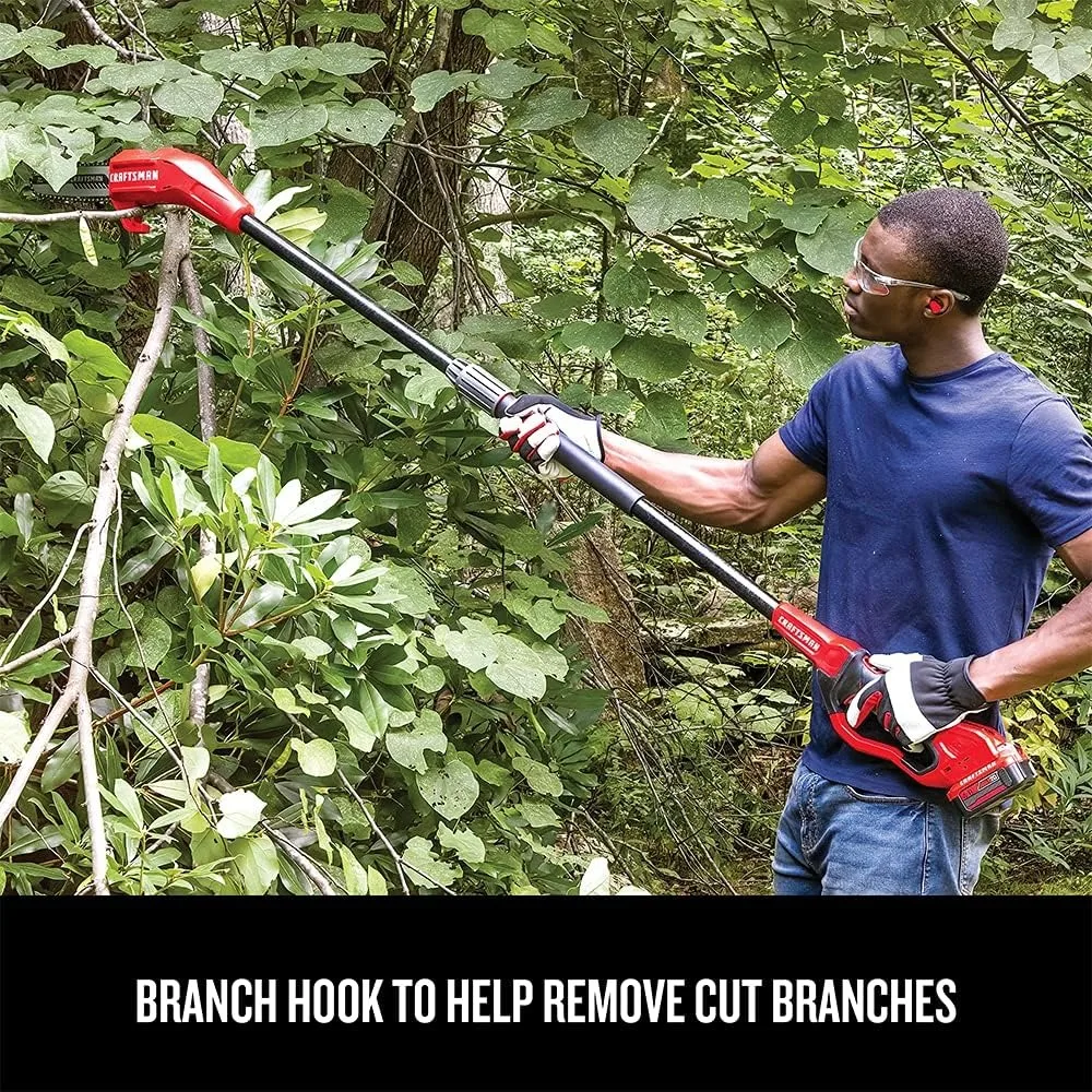 منشار عمود لاسلكي CRAFTSMAN V20، يصل إلى 14 قدمًا، أداة تشذيب الأشجار مع بطارية وشاحن، ما يصل إلى 325 قطعة على شحن واحد