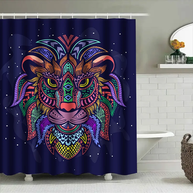 

Tuniu Colorful Tribal Lion Head Print Shower Curtain Unique Decorative Bathroom Decor Vibrant Art Shower Curtain