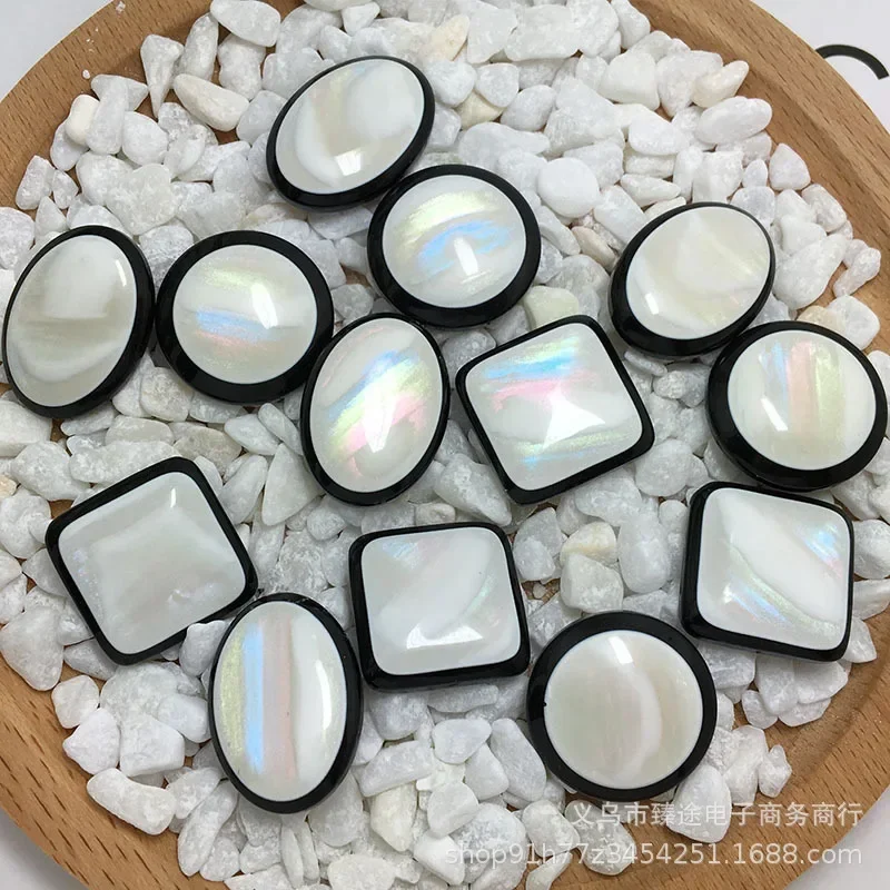 5pcs Korean Imitation Shell Geometric Square Round Flat Back Cabochon Scrapbook Kawaii DIY Embellishments Accessories