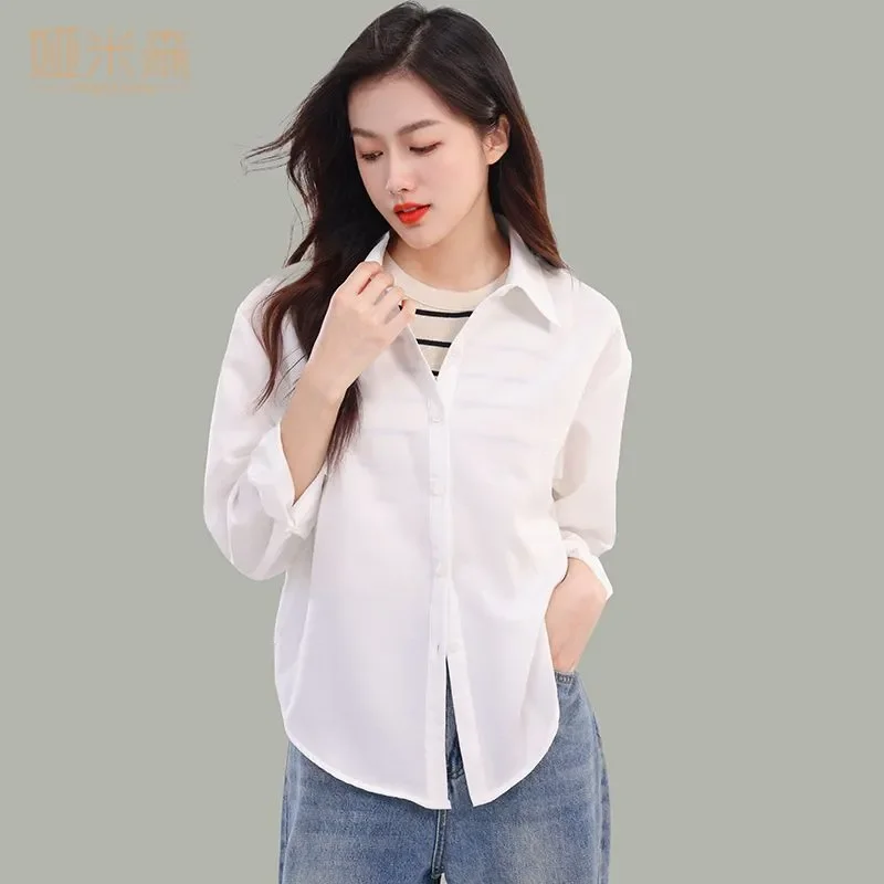 

Женская рубашка с длинным рукавом, свободная повседневная блузка в корейском стиле, модная универсальная верхняя одежда на весну и осень