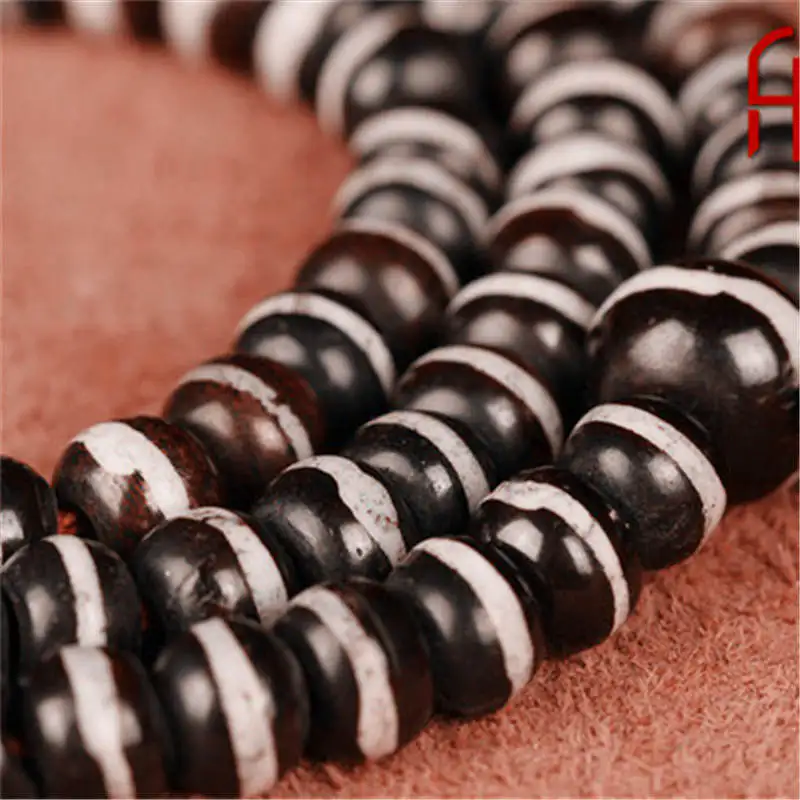 

8-9mm Tibetan 108 Ox Bone Prayer Beads Malas One line Medicine Dzi Rosary BRO557