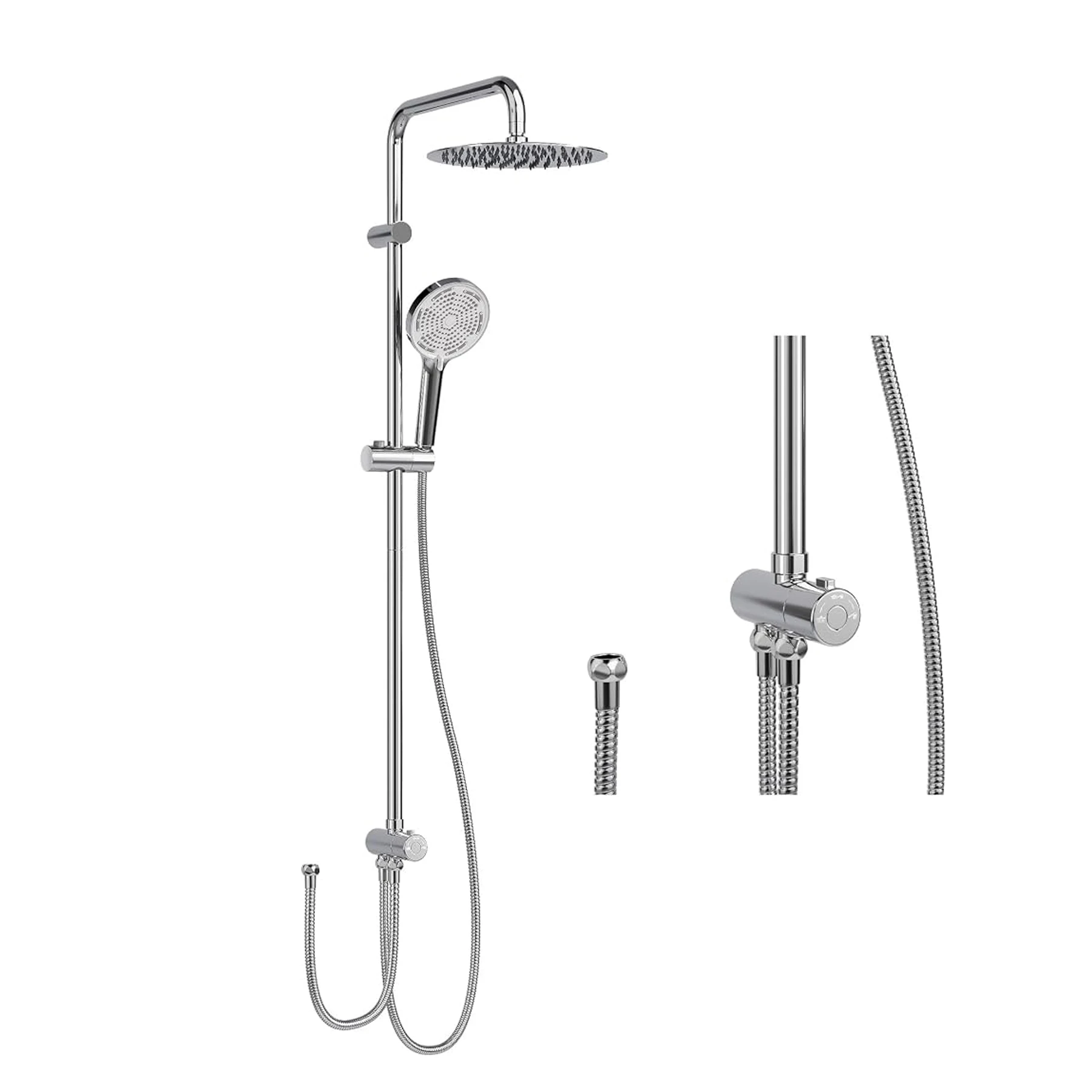 European Standard Bathroom B22091 Handheld + Overhead Shower Kit Stainless Steel 201 Pipe Fittings, Three-Section Type, Pipe Diameter 20.6Mm Plastic Wall Base