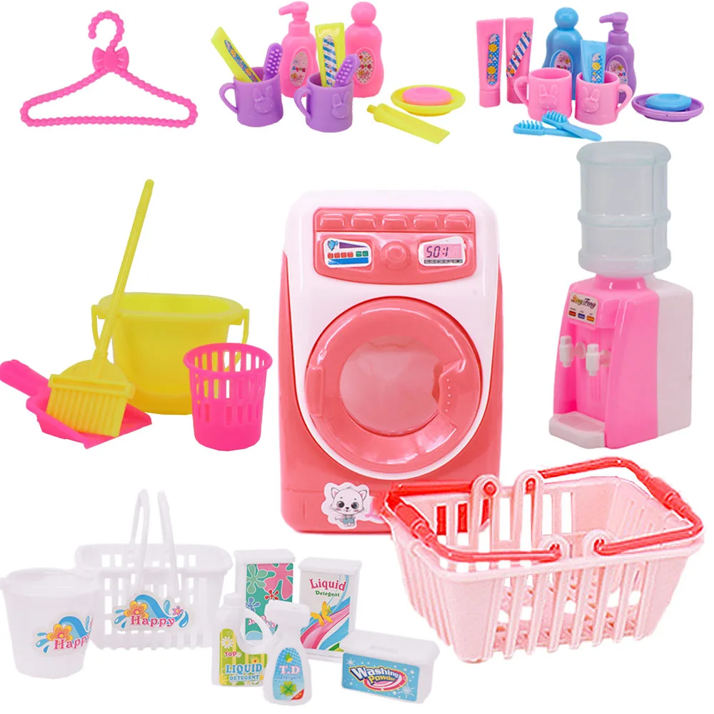 Barbiees Mini Furniture Washing&Ice Cream Machine&Water Dispenser Dress Set For Barbiees Accessories For Girl's Dollhouse Toys