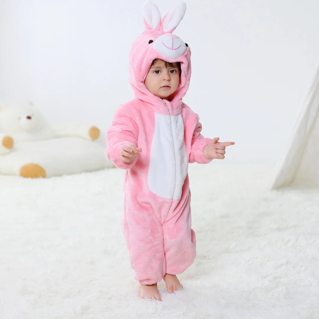 Baby Boys Long-sleeve Jumpsuit Kigurumi Infant Rabbit Cow Panda Animal Cartoon Romper Baby Girls Newborn Pajamas For Christmas