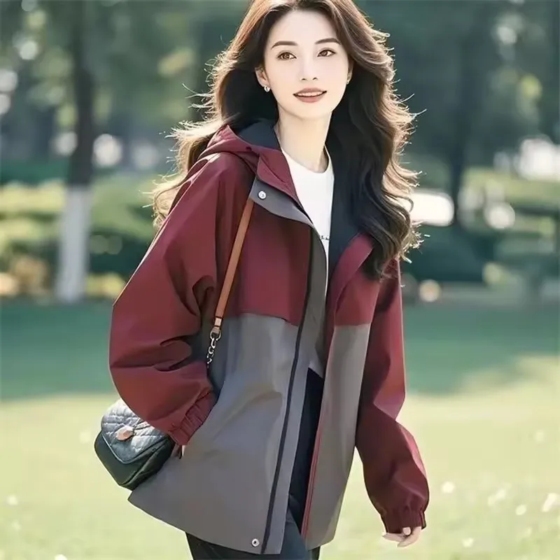 

Casual Splicing Hooded Jacket Women's Spring Autumn 2026 New Joker Short Loose Fashion Long Sleeve Outerwear Female Tops