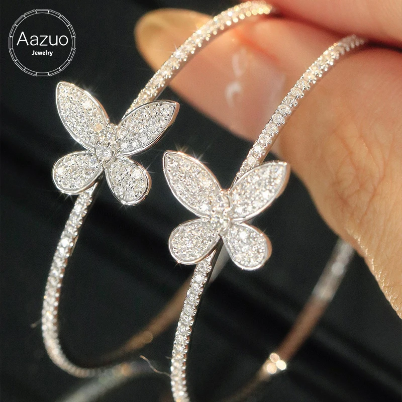 Aazuo 18K White Gold Real Diamonds 1.0ct Luxury Butterfly Big Round Hook Earring Gift For Women Engagement Dinner Party Au750