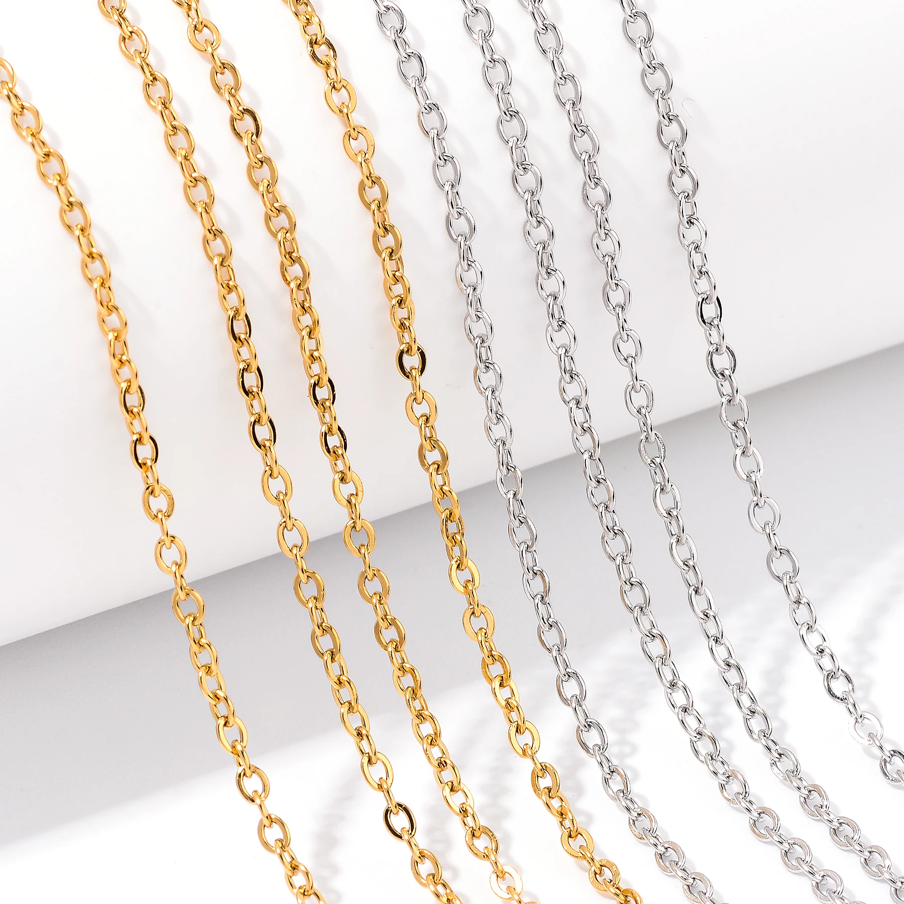 1PC Width 2-5mm Stainless Steel Link Chains Gold Color Handmade Necklace Chains for Diy Bracelet Supplies Jewelry Making