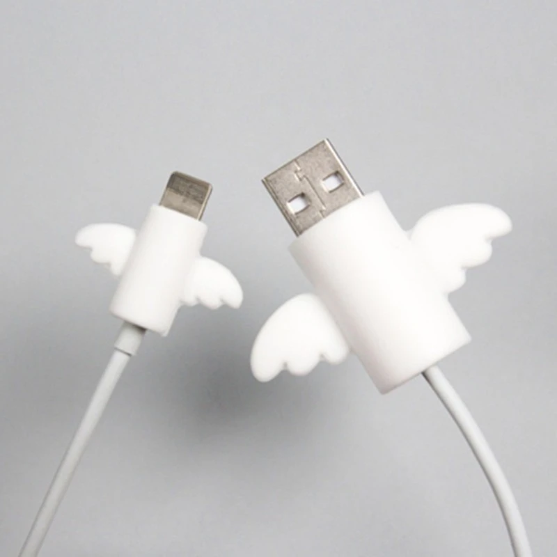 2Pcs/set Kawaii Data Cable Angel Wing Cable Protector Winder Charging Line USB Cable Protector Cable Organizer