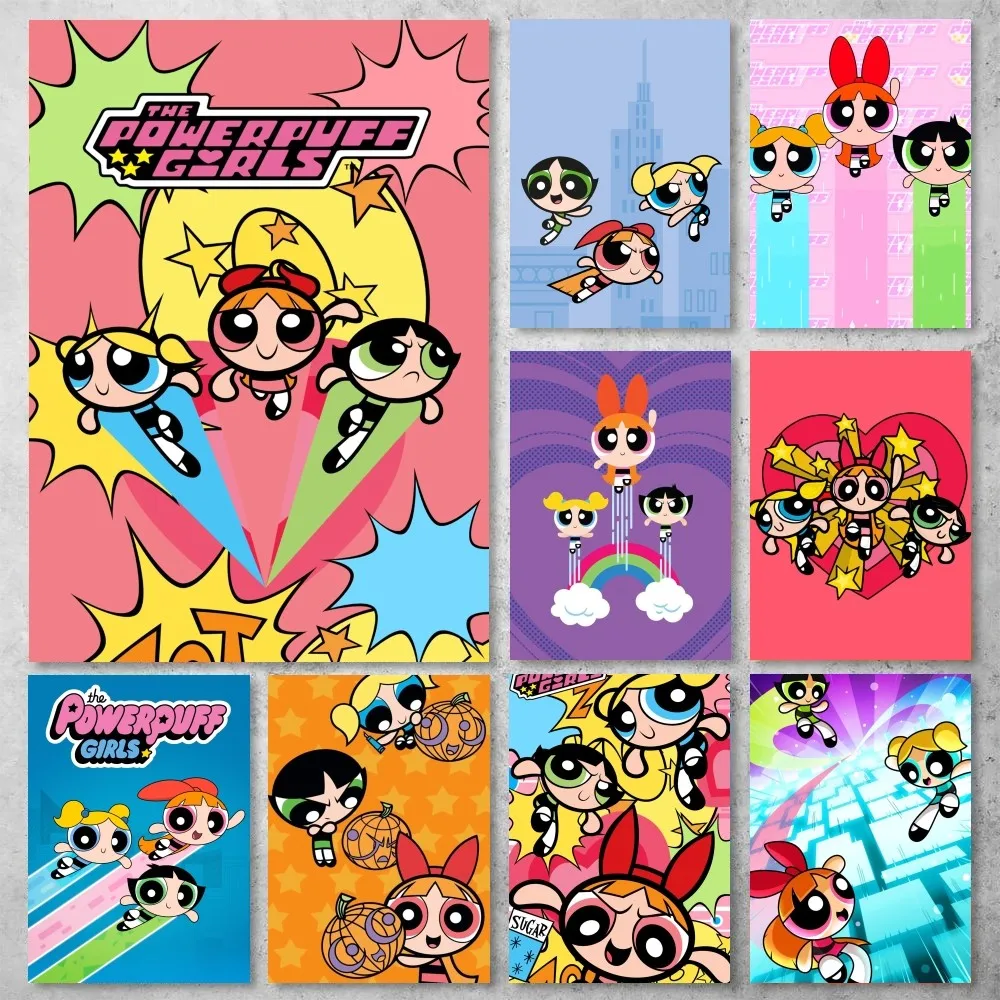 Bilibili Cartoon-P-Powerpuff-Girls Poster Gallery Prints Self Adhesive Home Decor Decoration Wall Decals Living Room Sticker