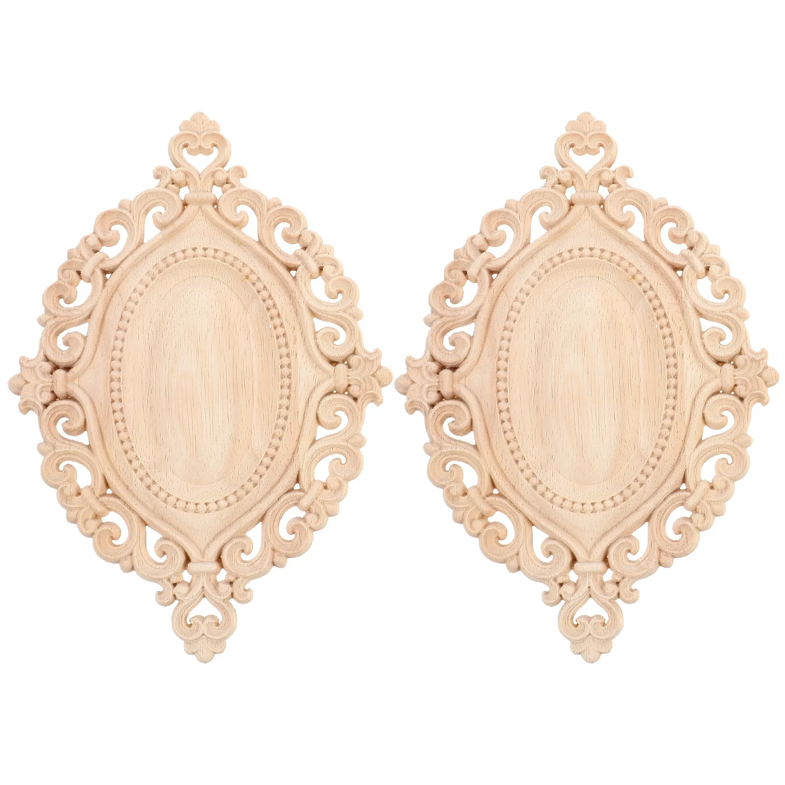

2Pcs Solid Wood Carved Onlay Traditional Furniture Appliques Elegant Cabinet Door Bed Decor Wooden Carving Decal