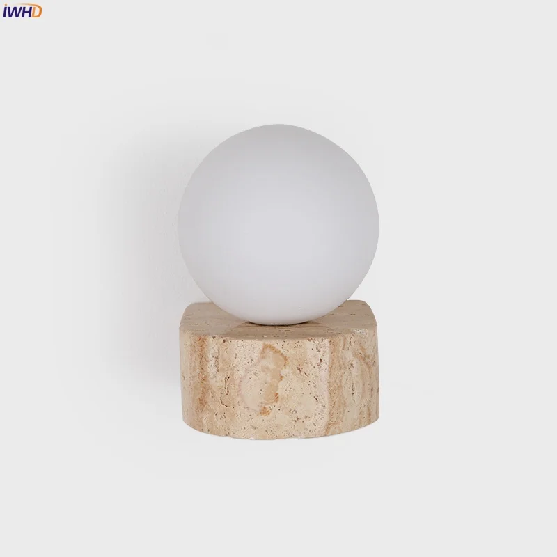 

IWHD 4W Small LED Wall Lamps For Bedroom Living Room Home Decor Glass Yellow Travertine Japan Wabi Sabi Stair Lights Arandela