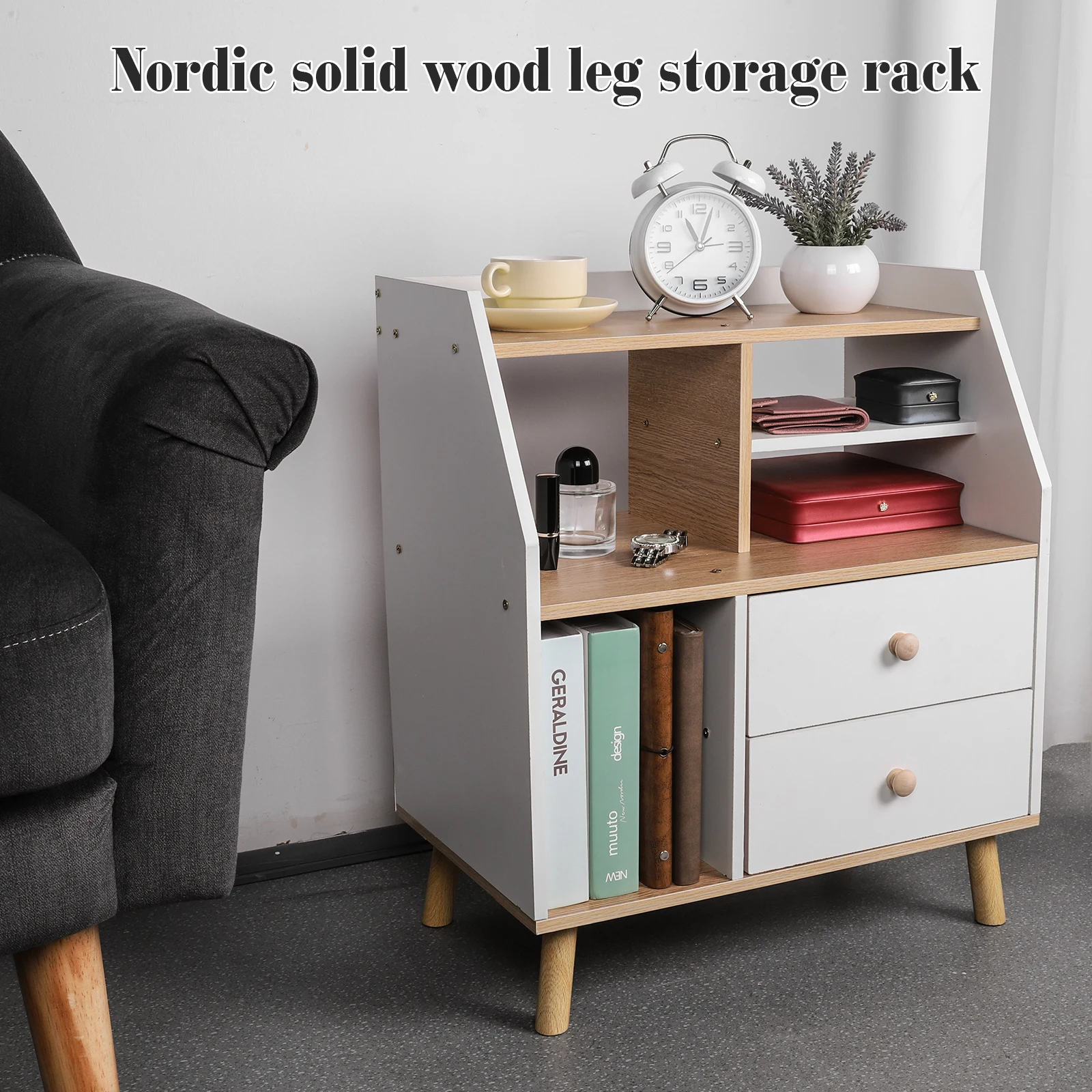 Farmhouse Nightstand End Table with 2 Drawers Storage Bedroom Side Table Bedside Cabinet for Bedroom