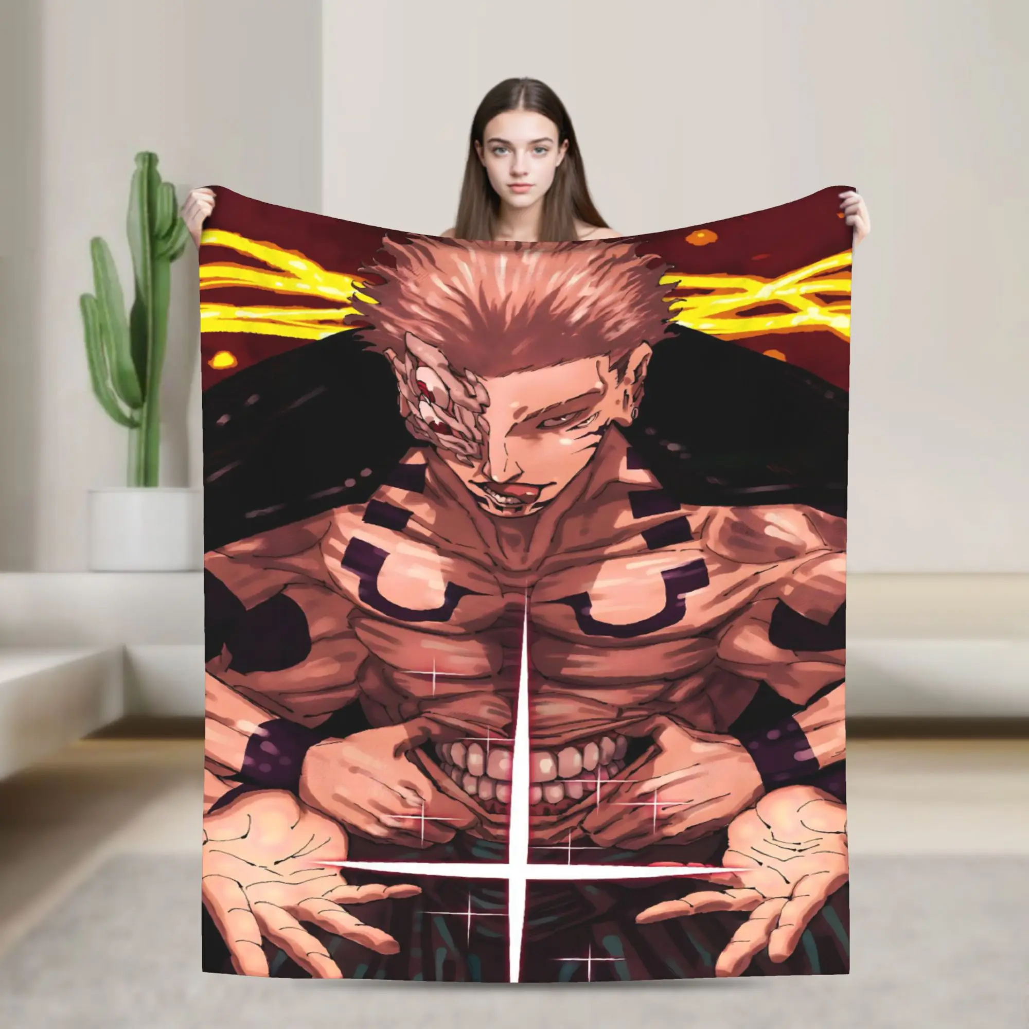 Sukuna Ryomen Jujutsu Kaisen Blankets Velvet Autumn/Winter   Multifunction Super Warm Throw Blanket for Bed Travel Bedspreads