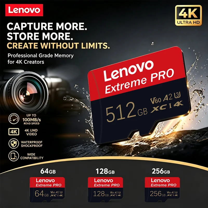 Lenovo High Speed Micro SD Memory Card U3 Class10 4K HD Video Compatible Flash Card for Phone Tablet Came 64GB/128GB/256GB/512GB
