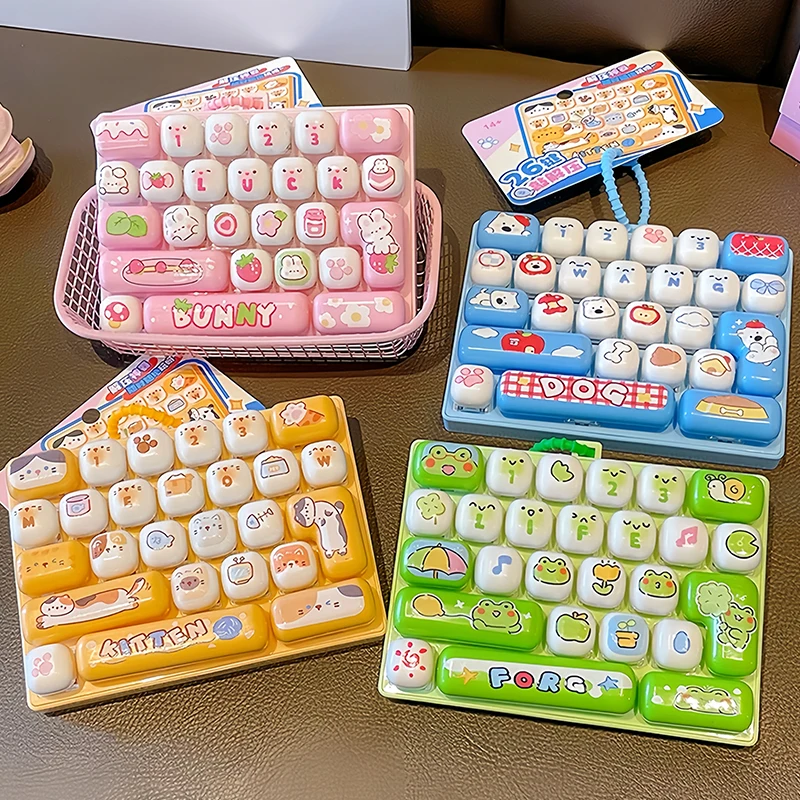 26-key Cartoon Animal Diary Stress Relief Keyboard Keycap Keychain Candy Color Keycap Keychain for Backpacks Students Fun Gift